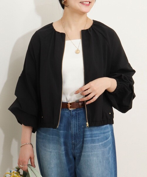 MICO COULIER（ミコクリエ）の「麻調ノーカラーホイップスリーブブルゾン（ブルゾン・レディース・ブラック/キャメル・38）」の8枚目の写真