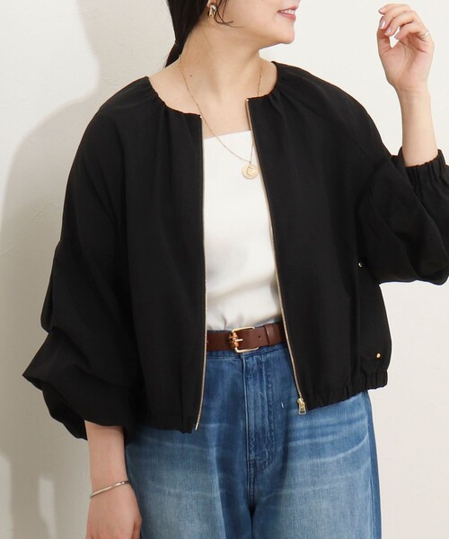 MICO COULIER（ミコクリエ）の「麻調ノーカラーホイップスリーブブルゾン（ブルゾン・レディース・ブラック/キャメル・38）」の10枚目の写真