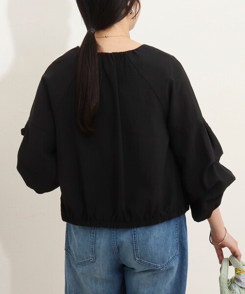 MICO COULIER（ミコクリエ）の「麻調ノーカラーホイップスリーブブルゾン（ブルゾン・レディース・ブラック/キャメル・38）」の12枚目の写真