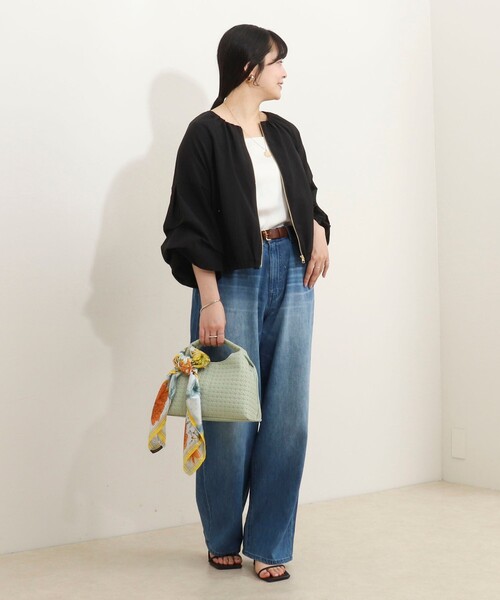 MICO COULIER（ミコクリエ）の「麻調ノーカラーホイップスリーブブルゾン（ブルゾン・レディース・ブラック/キャメル・38）」の13枚目の写真