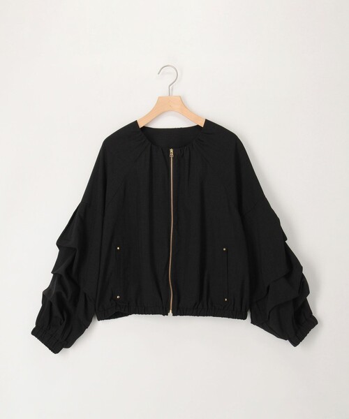 MICO COULIER（ミコクリエ）の「麻調ノーカラーホイップスリーブブルゾン（ブルゾン・レディース・ブラック/キャメル・38）」の19枚目の写真