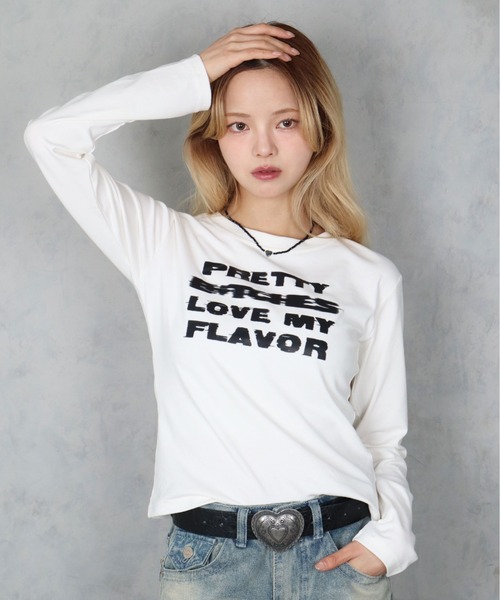 BARELY BLUE(ベアリーブルー)の「【 BARELY BLUE / ベアリーブルー 】 グランジ グラフィック ロゴ ロンT(Tシャツ/カットソー・レディース・ホワイト/ブラック/グレー・FREE)」の1枚目の写真