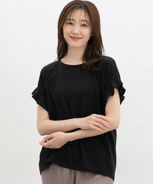 Honeys(ハニーズ)の「【ハニさら・接触冷感・吸水速乾・UVカット・遮熱】袖タックTシャツ(Tシャツ/カットソー・レディース・グレイッシュベージュ/ブラック/レッド/ネイビー/モカ・3L/L/LL/M/S)」の9枚目の写真