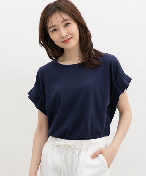 Honeys(ハニーズ)の「【ハニさら・接触冷感・吸水速乾・UVカット・遮熱】袖タックTシャツ(Tシャツ/カットソー・レディース・グレイッシュベージュ/ブラック/レッド/ネイビー/モカ・3L/L/LL/M/S)」の11枚目の写真