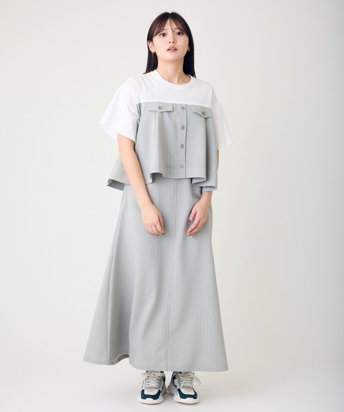 AVIE（アビィ）の「ピンストライプマキシデザインワンピース（ワンピース・レディース・グレー/ブラック・38）」の2枚目の写真