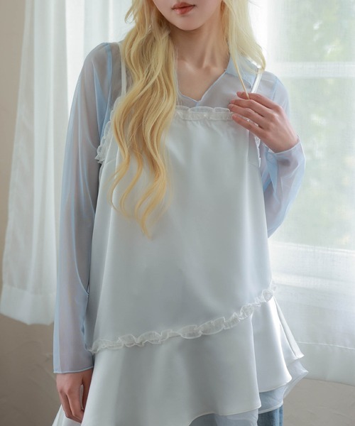 LiLIN(リリン)の「ソリッドカラー シアー 長袖 襟付き プルオーバー(Tシャツ/カットソー・レディース・ブルー/パープル/イエロー・FREE)」の16枚目の写真