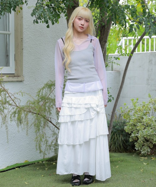 LiLIN(リリン)の「ソリッドカラー シアー 長袖 襟付き プルオーバー(Tシャツ/カットソー・レディース・ブルー/パープル/イエロー・FREE)」の13枚目の写真