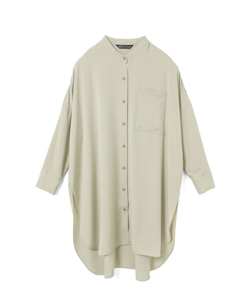 mizuiroind(ミズイロインド)の「mizuiro ind T/Rバンドカラーロングシャツ(シャツ/ブラウス・レディース・ベージュ/ネイビー/ブラック・FREE)」の4枚目の写真