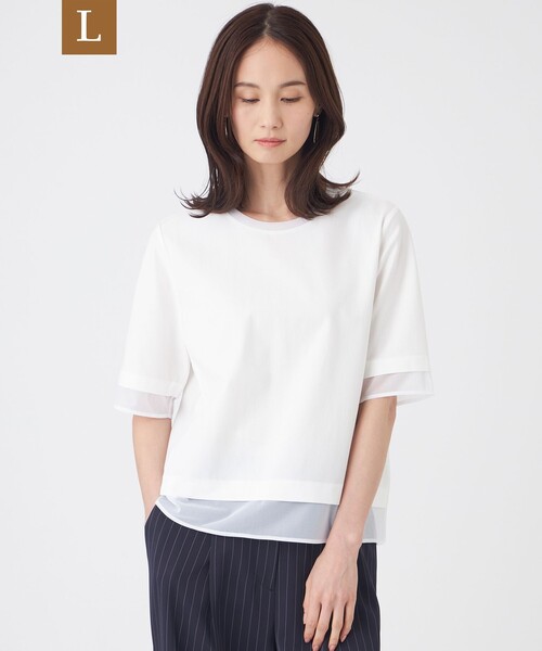TRANS WORK(トランスワーク)の「【L】【ウォッシャブル】ジョーゼットジャージカットソー(Tシャツ/カットソー・レディース・オフホワイト/ブルー/ネイビー・44/46)」の2枚目の写真