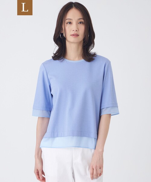 TRANS WORK(トランスワーク)の「【L】【ウォッシャブル】ジョーゼットジャージカットソー(Tシャツ/カットソー・レディース・オフホワイト/ブルー/ネイビー・44/46)」の1枚目の写真