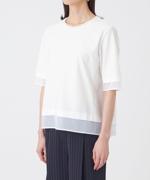 TRANS WORK(トランスワーク)の「【L】【ウォッシャブル】ジョーゼットジャージカットソー(Tシャツ/カットソー・レディース・オフホワイト/ブルー/ネイビー・44/46)」の4枚目の写真