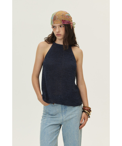 KUME（クメ）の「Loosely Knitted Halter Knit Top, Navy（ニット/セーター・レディース・その他・SMALL/MEDIUM/LARGE）」の5枚目の写真