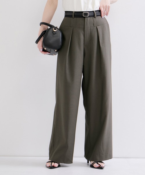 le cercle ADAM ET ROPE'(ルセルクルアダムエロペ)の「リネンライク配色ワイドパンツ(スラックス・レディース・ブラック/カーキ・FREE)」の2枚目の写真