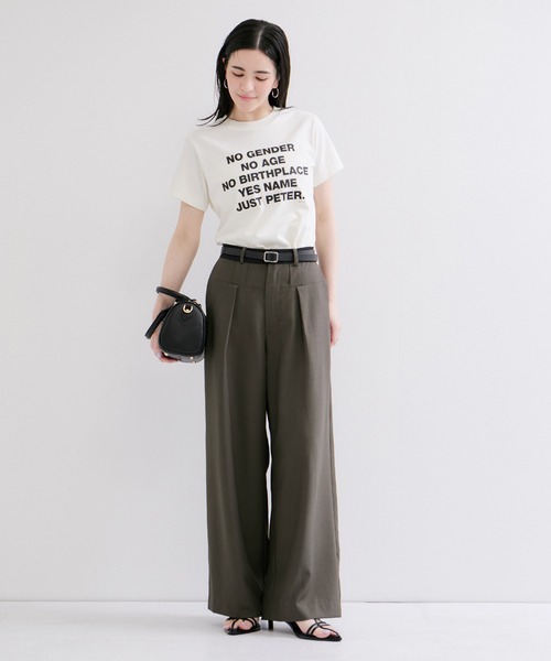 le cercle ADAM ET ROPE'(ルセルクルアダムエロペ)の「リネンライク配色ワイドパンツ(スラックス・レディース・ブラック/カーキ・FREE)」の3枚目の写真