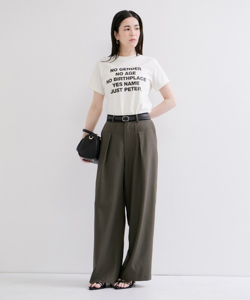 le cercle ADAM ET ROPE'(ルセルクルアダムエロペ)の「リネンライク配色ワイドパンツ(スラックス・レディース・ブラック/カーキ・FREE)」の4枚目の写真