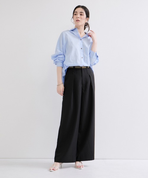le cercle ADAM ET ROPE'(ルセルクルアダムエロペ)の「リネンライク配色ワイドパンツ(スラックス・レディース・ブラック/カーキ・FREE)」の5枚目の写真