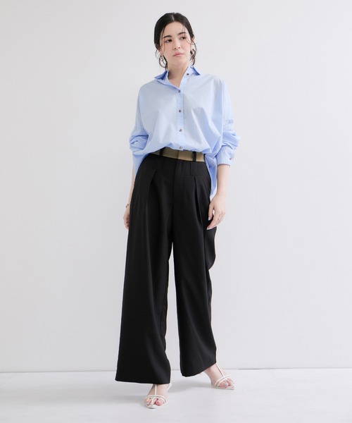 le cercle ADAM ET ROPE'(ルセルクルアダムエロペ)の「リネンライク配色ワイドパンツ(スラックス・レディース・ブラック/カーキ・FREE)」の6枚目の写真