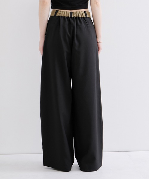 le cercle ADAM ET ROPE'(ルセルクルアダムエロペ)の「リネンライク配色ワイドパンツ(スラックス・レディース・ブラック/カーキ・FREE)」の10枚目の写真