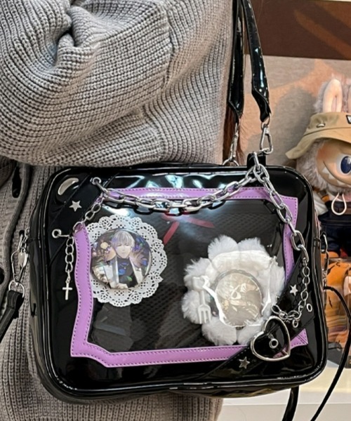gossip!ロサンゼルス(ゴシップロサンゼルス)の「【Y2Kガーリー】レトロチェーン&星ハート付き ギャル痛バッグ ショルダー・トート大容量3WAYバッグ(ショルダーバッグ・レディース・ラベンダー/ピンク/シルバー・FREE)」の14枚目の写真