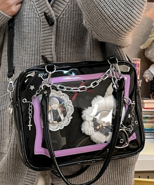 gossip!ロサンゼルス(ゴシップロサンゼルス)の「【Y2Kガーリー】レトロチェーン&星ハート付き ギャル痛バッグ ショルダー・トート大容量3WAYバッグ(ショルダーバッグ・レディース・ラベンダー/ピンク/シルバー・FREE)」の15枚目の写真