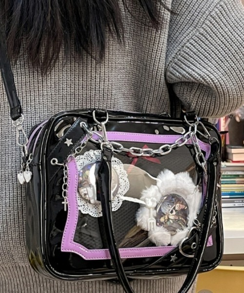 gossip!ロサンゼルス(ゴシップロサンゼルス)の「【Y2Kガーリー】レトロチェーン&星ハート付き ギャル痛バッグ ショルダー・トート大容量3WAYバッグ(ショルダーバッグ・レディース・ラベンダー/ピンク/シルバー・FREE)」の16枚目の写真