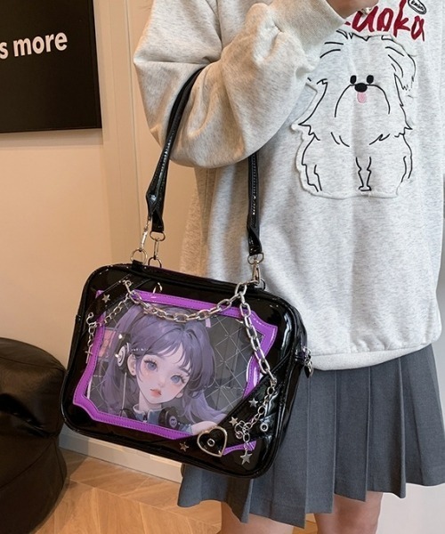 gossip!ロサンゼルス(ゴシップロサンゼルス)の「【Y2Kガーリー】レトロチェーン&星ハート付き ギャル痛バッグ ショルダー・トート大容量3WAYバッグ(ショルダーバッグ・レディース・ラベンダー/ピンク/シルバー・FREE)」の5枚目の写真