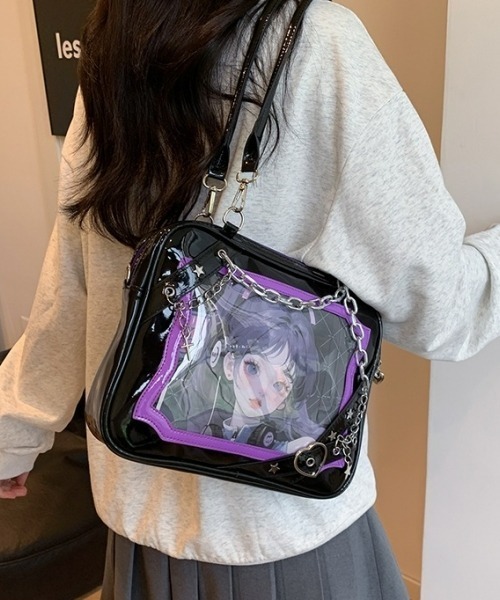 gossip!ロサンゼルス(ゴシップロサンゼルス)の「【Y2Kガーリー】レトロチェーン&星ハート付き ギャル痛バッグ ショルダー・トート大容量3WAYバッグ(ショルダーバッグ・レディース・ラベンダー/ピンク/シルバー・FREE)」の6枚目の写真