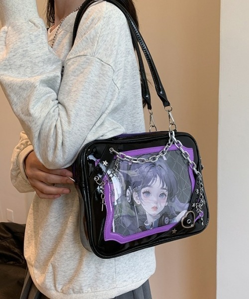 gossip!ロサンゼルス(ゴシップロサンゼルス)の「【Y2Kガーリー】レトロチェーン&星ハート付き ギャル痛バッグ ショルダー・トート大容量3WAYバッグ(ショルダーバッグ・レディース・ラベンダー/ピンク/シルバー・FREE)」の8枚目の写真