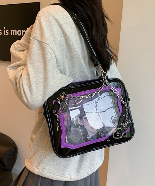 gossip!ロサンゼルス(ゴシップロサンゼルス)の「【Y2Kガーリー】レトロチェーン&星ハート付き ギャル痛バッグ ショルダー・トート大容量3WAYバッグ(ショルダーバッグ・レディース・ラベンダー/ピンク/シルバー・FREE)」の9枚目の写真