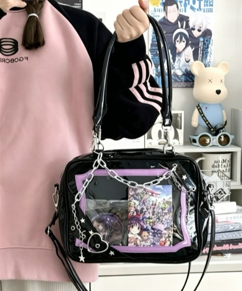 gossip!ロサンゼルス(ゴシップロサンゼルス)の「【Y2Kガーリー】レトロチェーン&星ハート付き ギャル痛バッグ ショルダー・トート大容量3WAYバッグ(ショルダーバッグ・レディース・ラベンダー/ピンク/シルバー・FREE)」の12枚目の写真