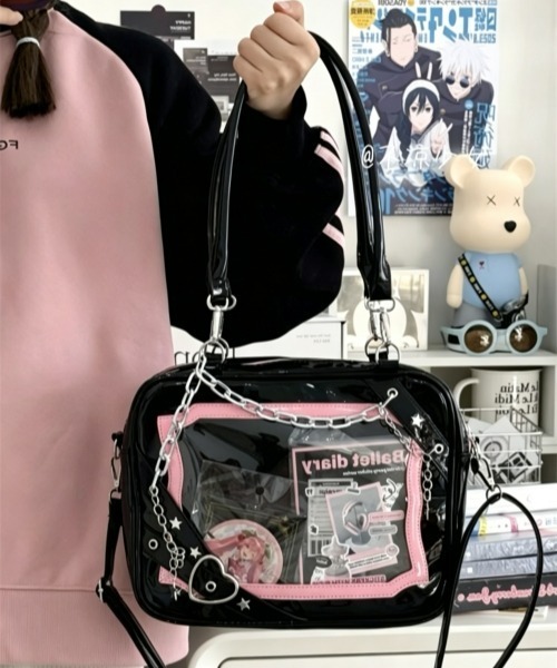 gossip!ロサンゼルス(ゴシップロサンゼルス)の「【Y2Kガーリー】レトロチェーン&星ハート付き ギャル痛バッグ ショルダー・トート大容量3WAYバッグ(ショルダーバッグ・レディース・ラベンダー/ピンク/シルバー・FREE)」の18枚目の写真