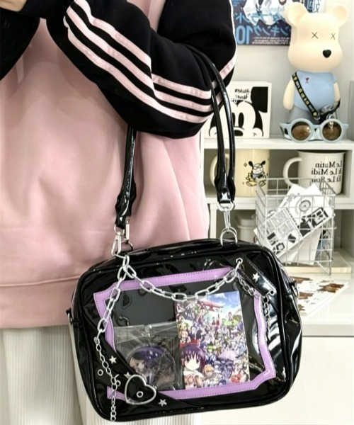 gossip!ロサンゼルス(ゴシップロサンゼルス)の「【Y2Kガーリー】レトロチェーン&星ハート付き ギャル痛バッグ ショルダー・トート大容量3WAYバッグ(ショルダーバッグ・レディース・ラベンダー/ピンク/シルバー・FREE)」の13枚目の写真