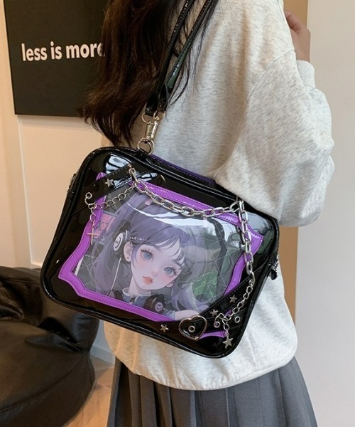 gossip!ロサンゼルス(ゴシップロサンゼルス)の「【Y2Kガーリー】レトロチェーン&星ハート付き ギャル痛バッグ ショルダー・トート大容量3WAYバッグ(ショルダーバッグ・レディース・ラベンダー/ピンク/シルバー・FREE)」の4枚目の写真