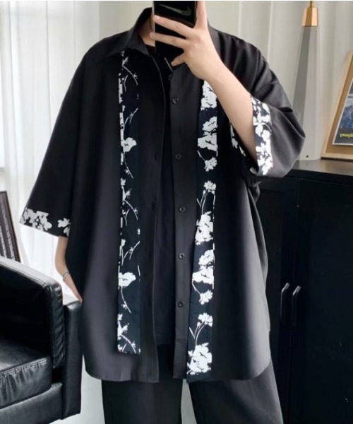 SHIBUYA Zy.(シブヤジー)の「Mono contrast tie ルーズシルエット七分袖切替シャツ(シャツ/ブラウス・メンズ・ホワイト/ブラック・L/M/XL)」の7枚目の写真