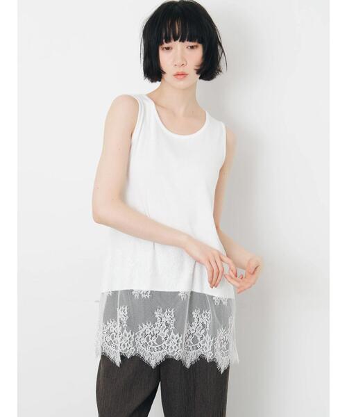 Samansa Mos2(サマンサ モスモス)の「【接触冷感】裾レースロングタンク(Tシャツ/カットソー・レディース・ブラック/オフホワイト・F)」の1枚目の写真