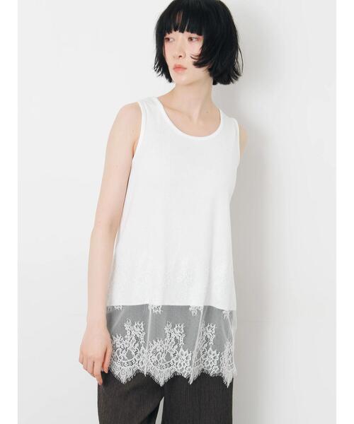 Samansa Mos2(サマンサ モスモス)の「【接触冷感】裾レースロングタンク(Tシャツ/カットソー・レディース・ブラック/オフホワイト・F)」の12枚目の写真