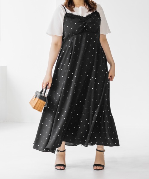 CLETTE(クレット)の「レース使いドットキャミワンピース(ワンピース・レディース・ブラック/オフホワイト/ネイビー・3L/LL/4L)」の7枚目の写真