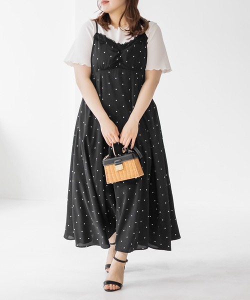 CLETTE(クレット)の「レース使いドットキャミワンピース(ワンピース・レディース・ブラック/オフホワイト/ネイビー・3L/LL/4L)」の8枚目の写真