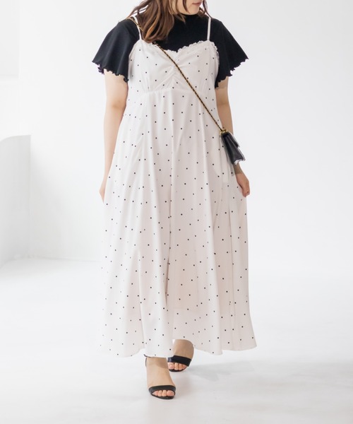 CLETTE(クレット)の「レース使いドットキャミワンピース(ワンピース・レディース・ブラック/オフホワイト/ネイビー・3L/LL/4L)」の4枚目の写真