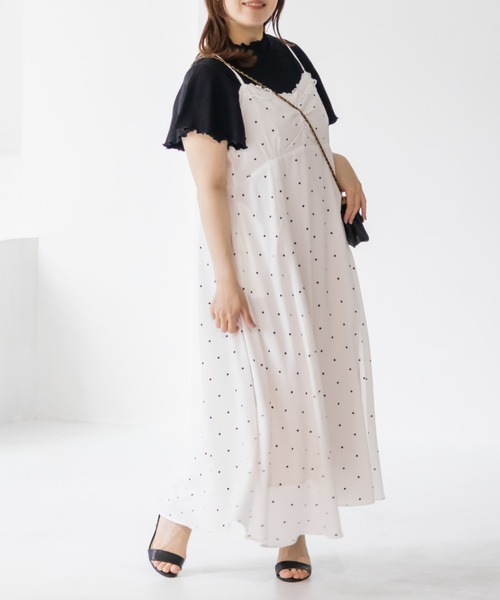 CLETTE(クレット)の「レース使いドットキャミワンピース(ワンピース・レディース・ブラック/オフホワイト/ネイビー・3L/LL/4L)」の5枚目の写真