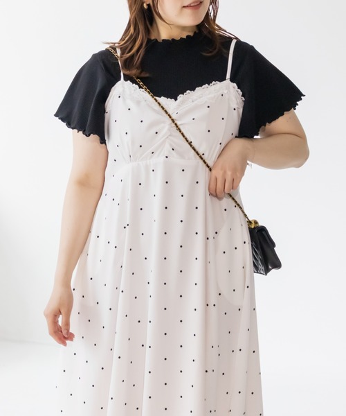 CLETTE(クレット)の「レース使いドットキャミワンピース(ワンピース・レディース・ブラック/オフホワイト/ネイビー・3L/LL/4L)」の6枚目の写真