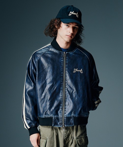 glamb(グラム)の「Fade Leather Track Jacket / フェイドレザートラックジャケット(ブルゾン・メンズ・ネイビー/ブラック・S/M/L)」の2枚目の写真