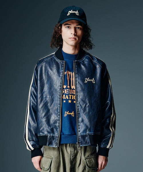 glamb(グラム)の「Fade Leather Track Jacket / フェイドレザートラックジャケット(ブルゾン・メンズ・ネイビー/ブラック・S/M/L)」の7枚目の写真