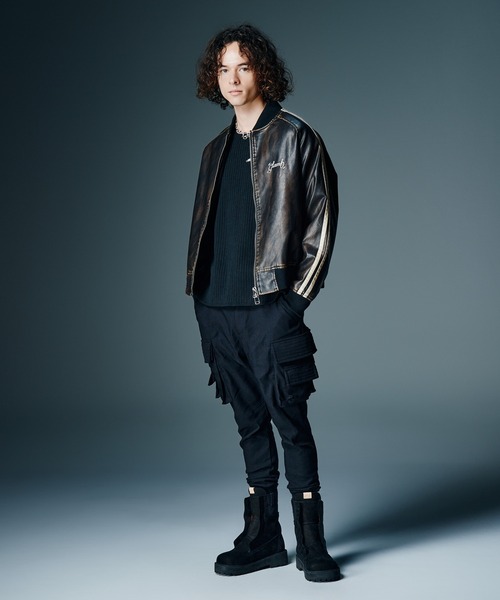 glamb(グラム)の「Fade Leather Track Jacket / フェイドレザートラックジャケット(ブルゾン・メンズ・ネイビー/ブラック・S/M/L)」の9枚目の写真