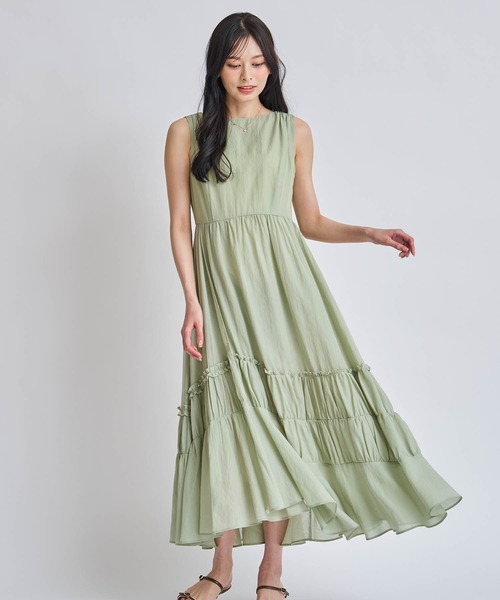 NOELA(ノエラ)の「ティアードギャザーノースリワンピース(ワンピース・レディース・オレンジ/グリーン・M/S)」の2枚目の写真