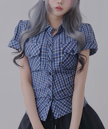 elin チェックパフスリーブシャツ ELIN（エリン）の「【別注】＜ELIN＞チェック バンドカラー シャツ