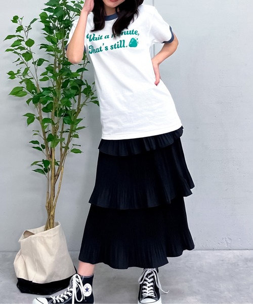 DOUBLE STEAL(ダブルスティール)の「WAIT A MINUTEイチゴプリント リンガーTシャツ(Tシャツ/カットソー・レディース・ネイビー・FREE)」の4枚目の写真