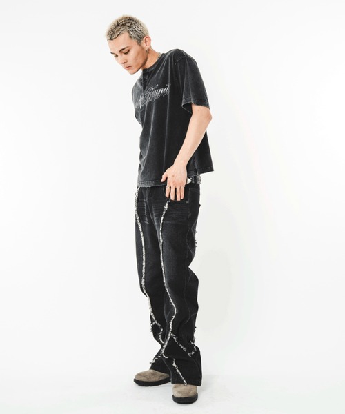 SHORT ROUND(ショートラウンド)の「SHORT ROUND/【26年春夏新作】フリンジフレアデニムパンツ(デニムパンツ・メンズ・ブラック系3・LARGE/MEDIUM)」の2枚目の写真