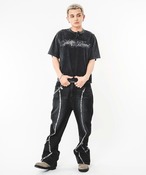 SHORT ROUND(ショートラウンド)の「SHORT ROUND/【26年春夏新作】フリンジフレアデニムパンツ(デニムパンツ・メンズ・ブラック系3・LARGE/MEDIUM)」の14枚目の写真