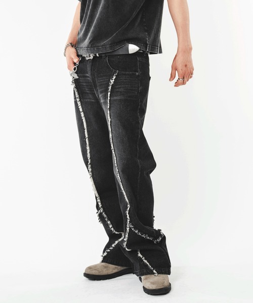 SHORT ROUND(ショートラウンド)の「SHORT ROUND/【26年春夏新作】フリンジフレアデニムパンツ(デニムパンツ・メンズ・ブラック系3・LARGE/MEDIUM)」の1枚目の写真